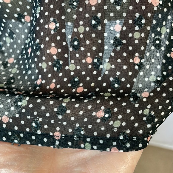 CAbi Black Pink and Gray Textured Sheer V-Neck Short Sleeve Blouse - Size Small - Picture 12 of 12